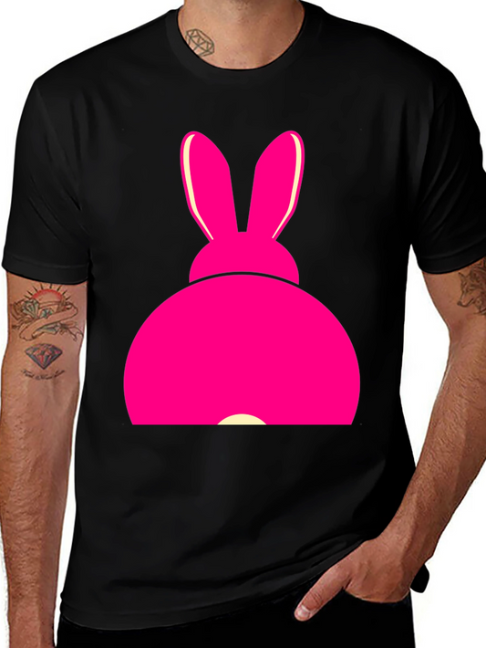 Pink Bunny Graphic Tee - Black Cotton T-Shirt