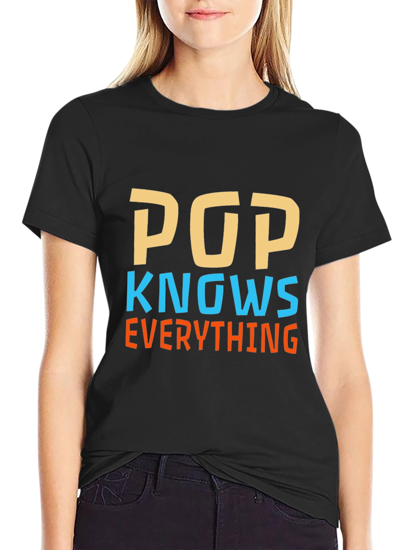 Pop Knows Everything Black Graphic T-Shirt