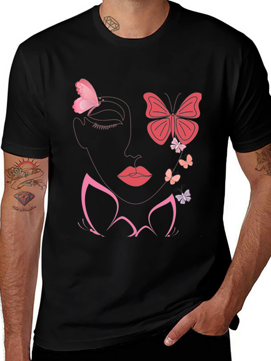 Butterfly Face Graphic Tee - Stylish Black T-Shirt