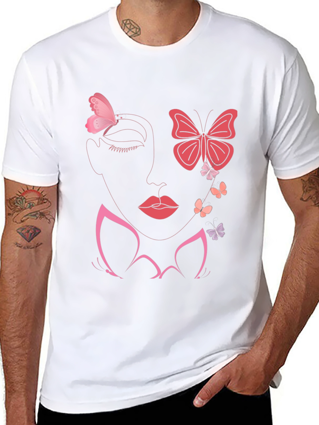 Butterfly Face Graphic Tee - Stylish Black T-Shirt