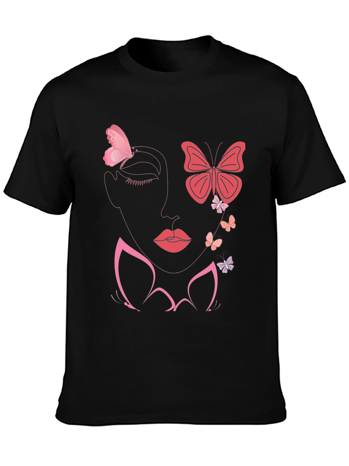 Butterfly Face Graphic Tee - Stylish Black T-Shirt