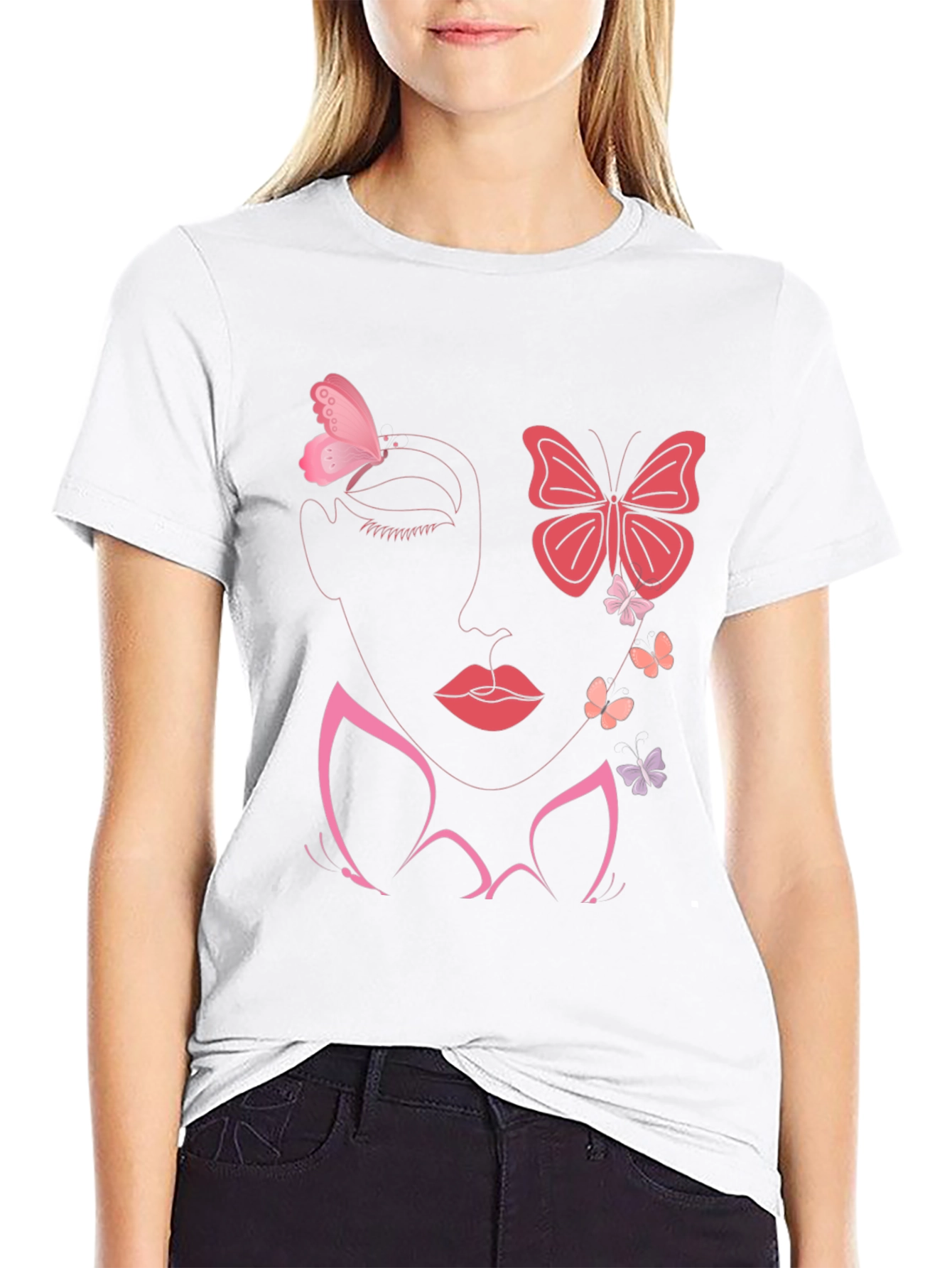 Butterfly Face Graphic Tee - Stylish Black T-Shirt