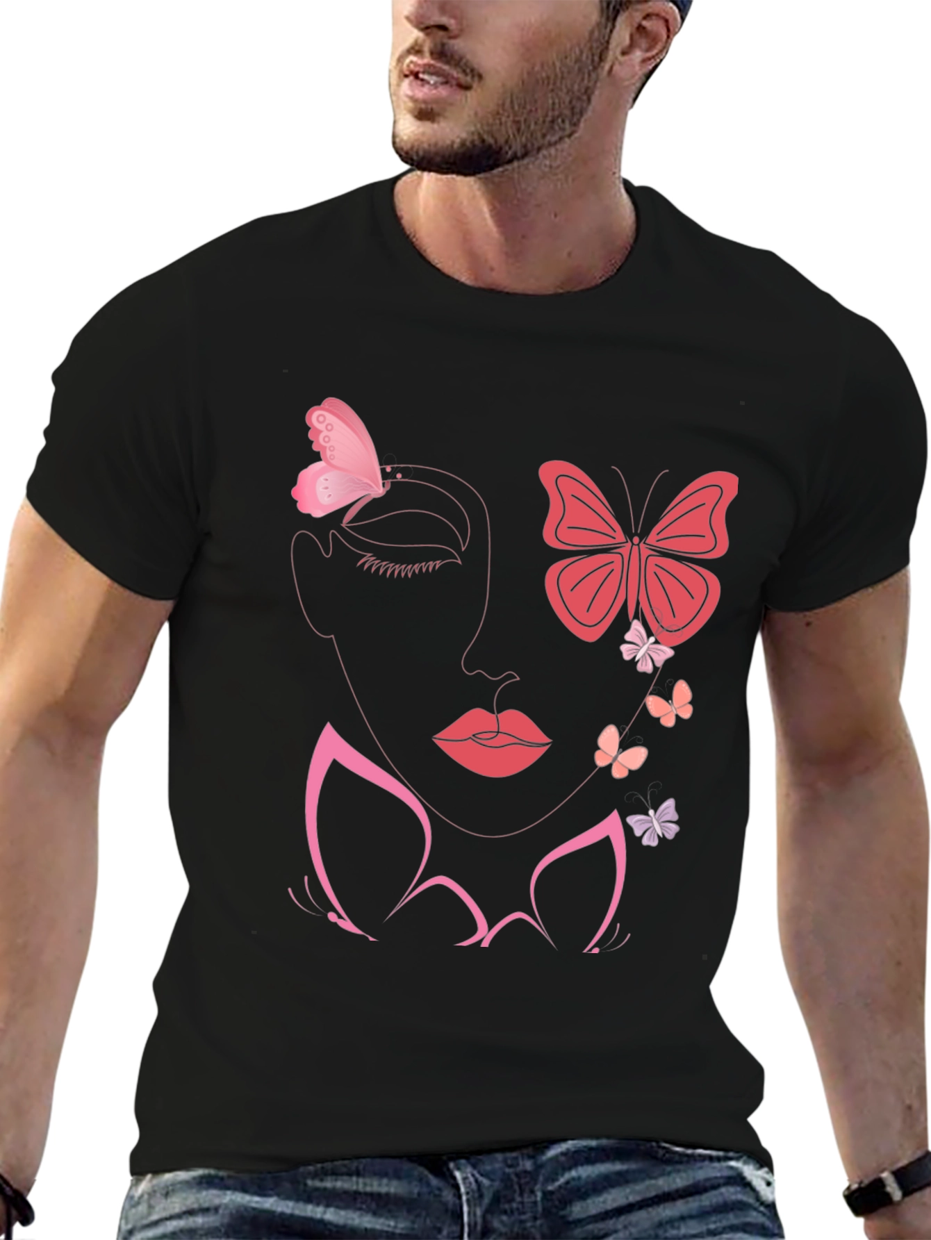 Butterfly Face Graphic Tee - Stylish Black T-Shirt