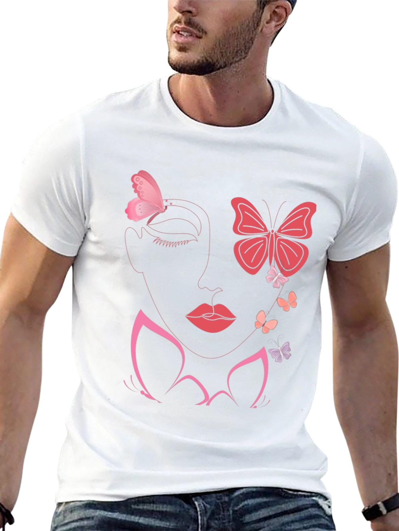 Butterfly Face Graphic Tee - Stylish Black T-Shirt