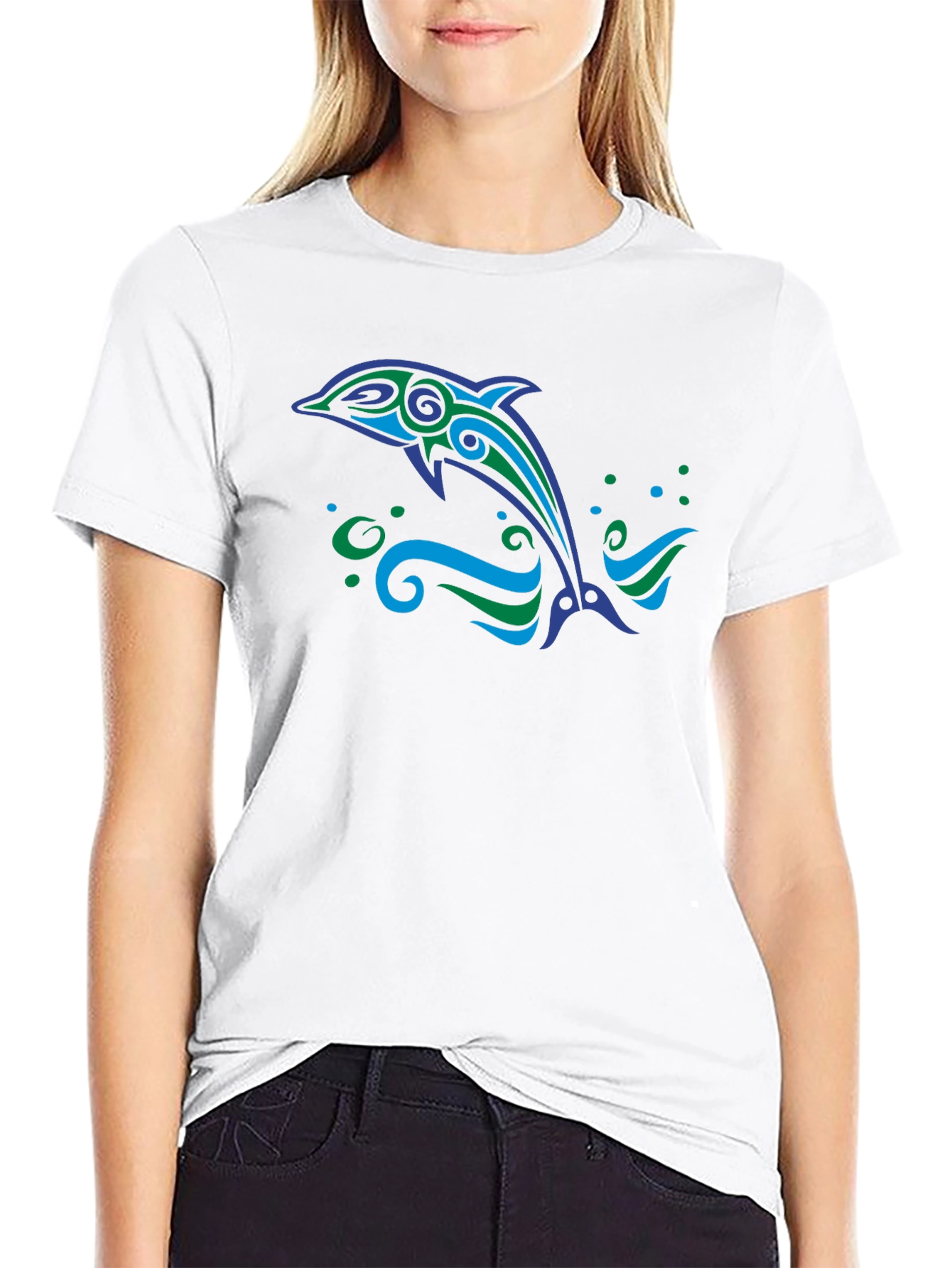 Tribal Dolphin Graphic Tee - Black Cotton Blend
