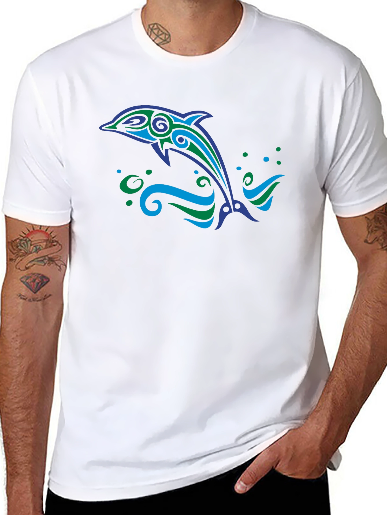 Tribal Dolphin Graphic Tee - Black Cotton Blend
