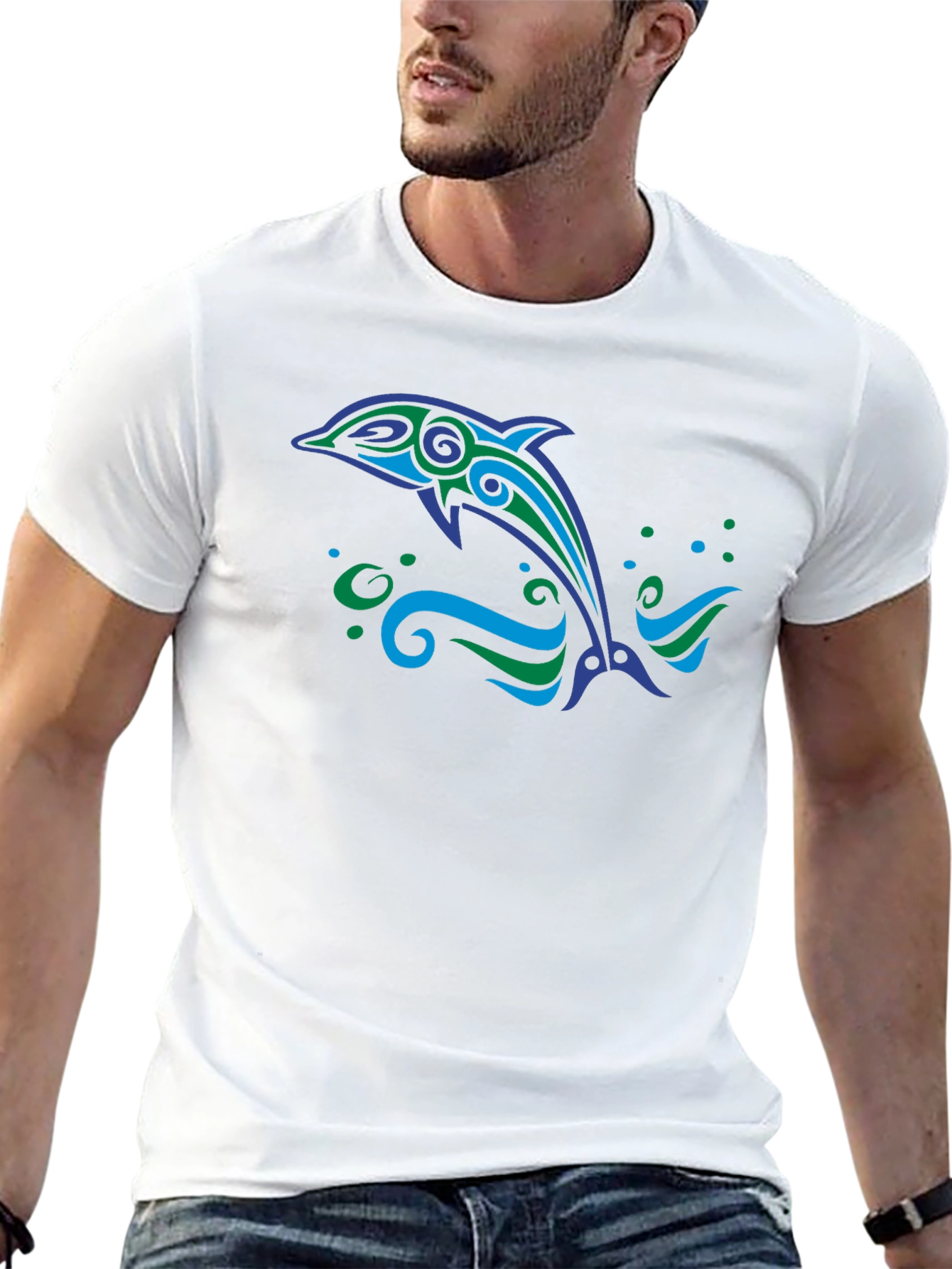 Tribal Dolphin Graphic Tee - Black Cotton Blend