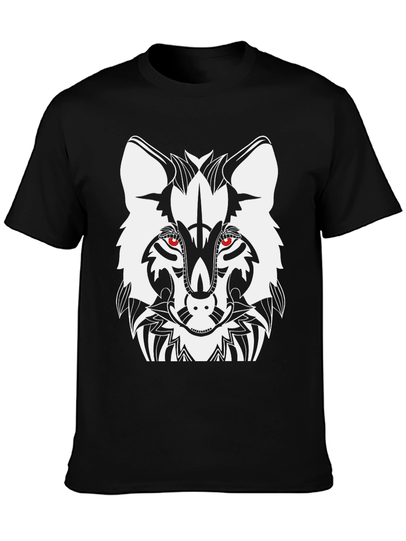 Tribal Wolf Graphic T-Shirt - Black