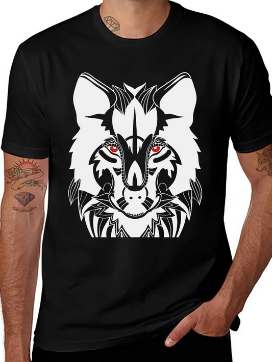 Tribal Wolf Graphic T-Shirt - Black