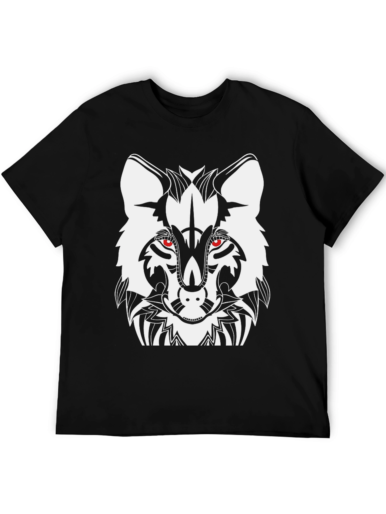 Tribal Wolf Graphic T-Shirt - Black