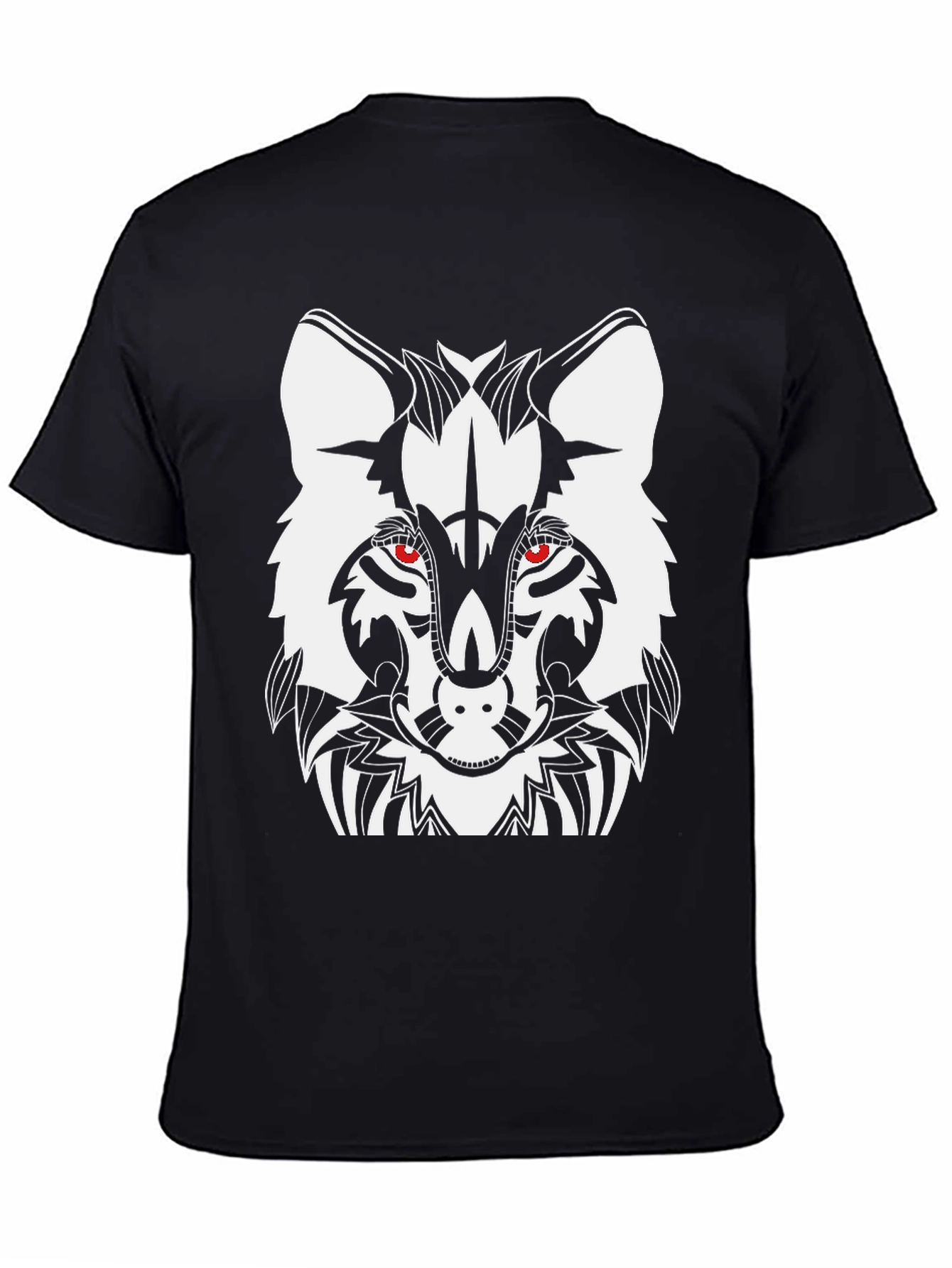 Tribal Wolf Graphic T-Shirt - Black