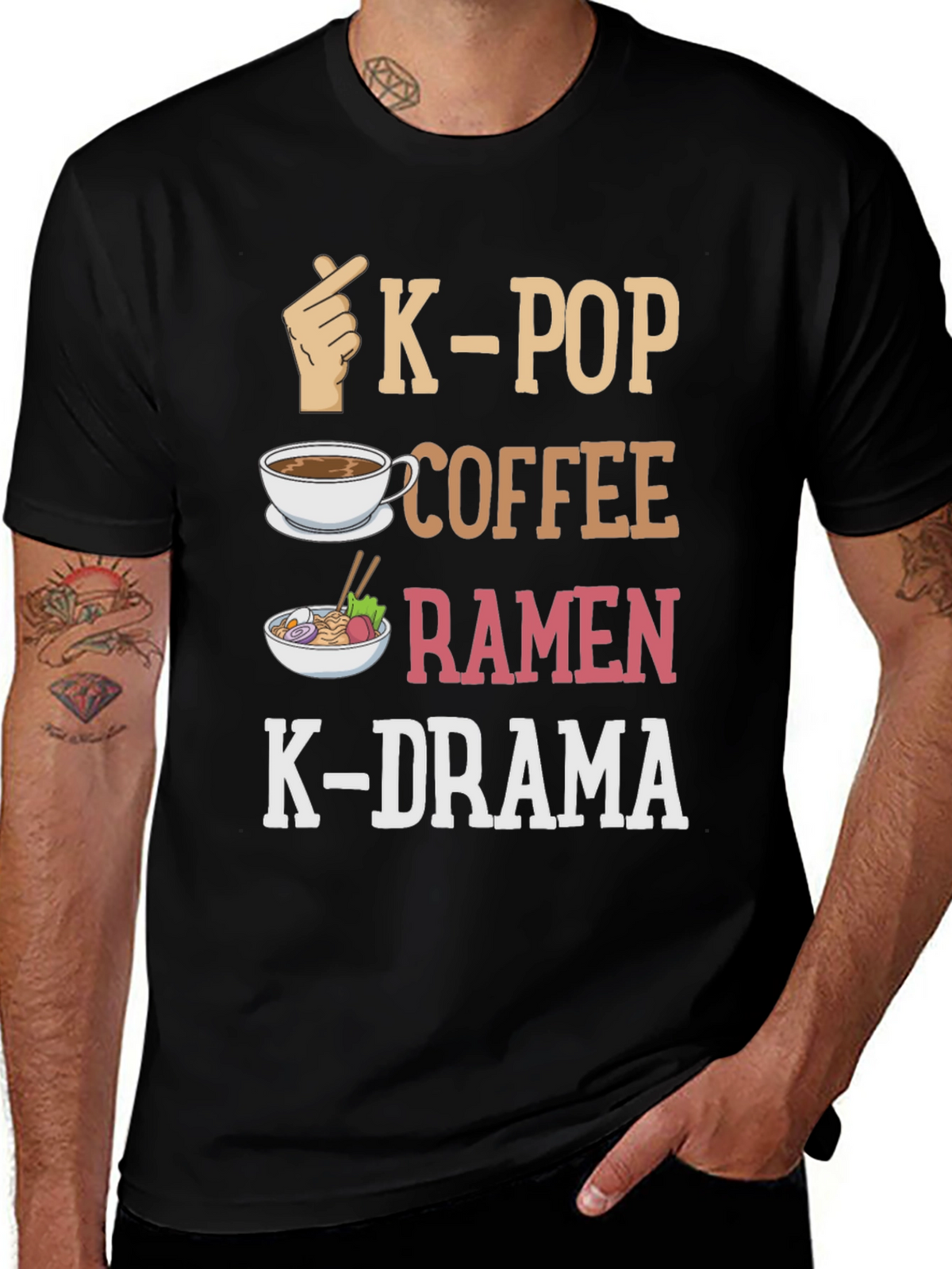K-Pop Lover T-Shirt: Coffee Ramen K-Drama Design