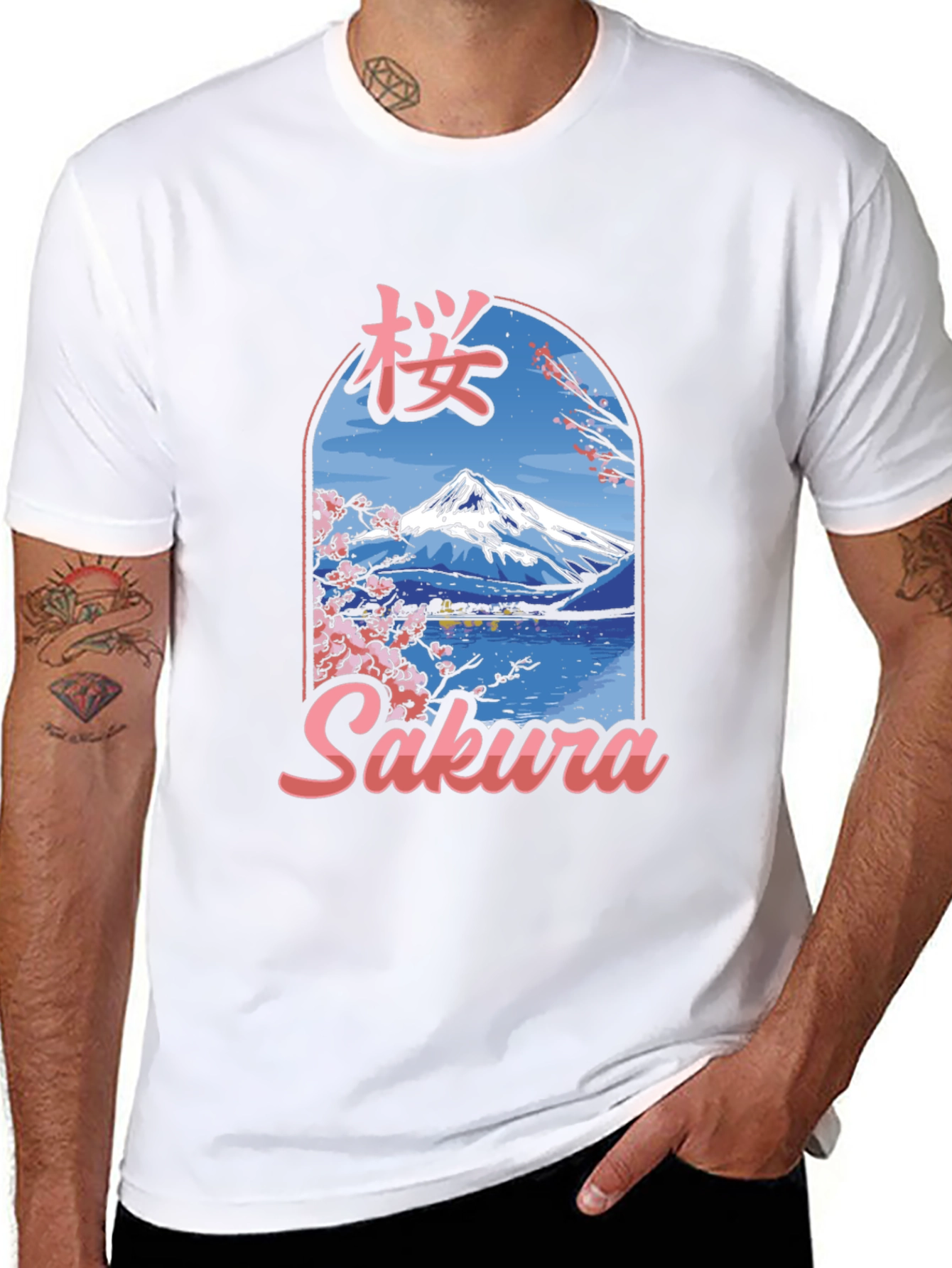 Sakura Mountain Graphic Tee - Black Cotton Blend