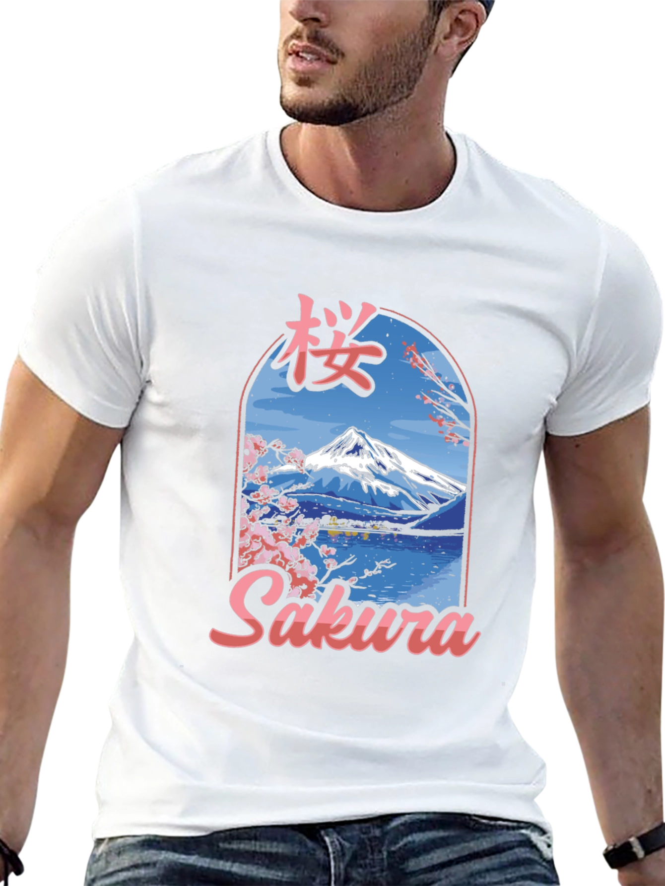 Sakura Mountain Graphic Tee - Black Cotton Blend