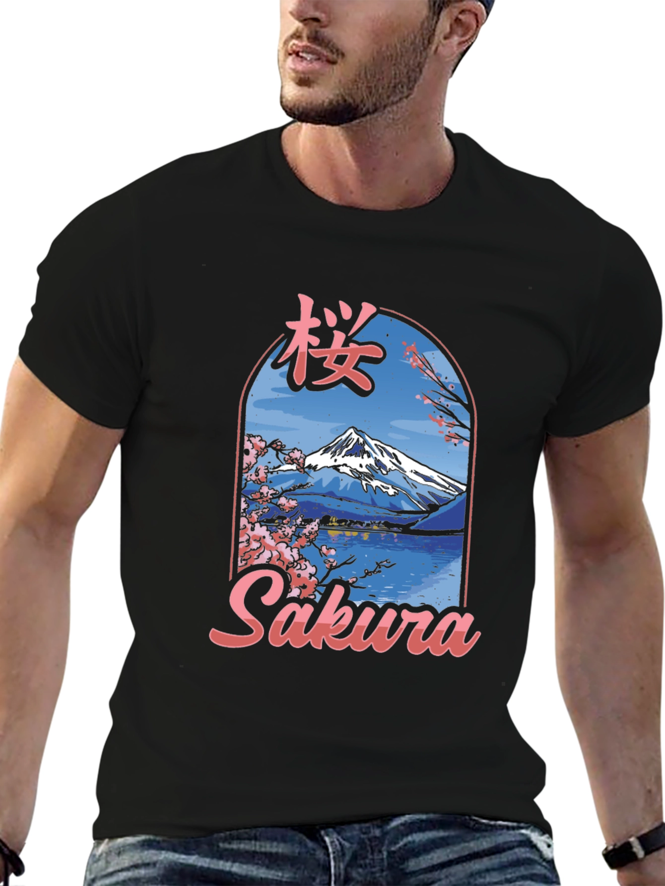Sakura Mountain Graphic Tee - Black Cotton Blend