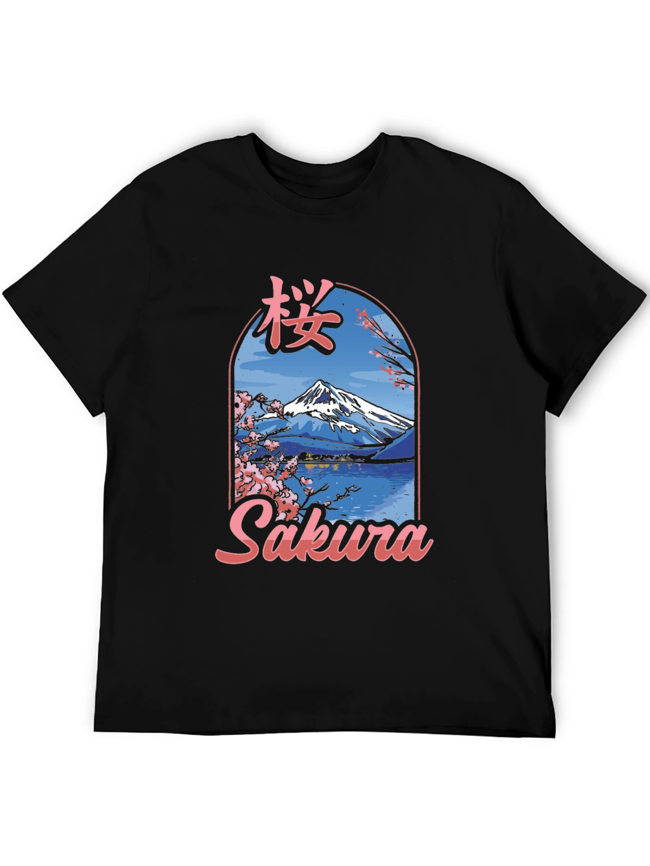 Sakura Mountain Graphic Tee - Black Cotton Blend
