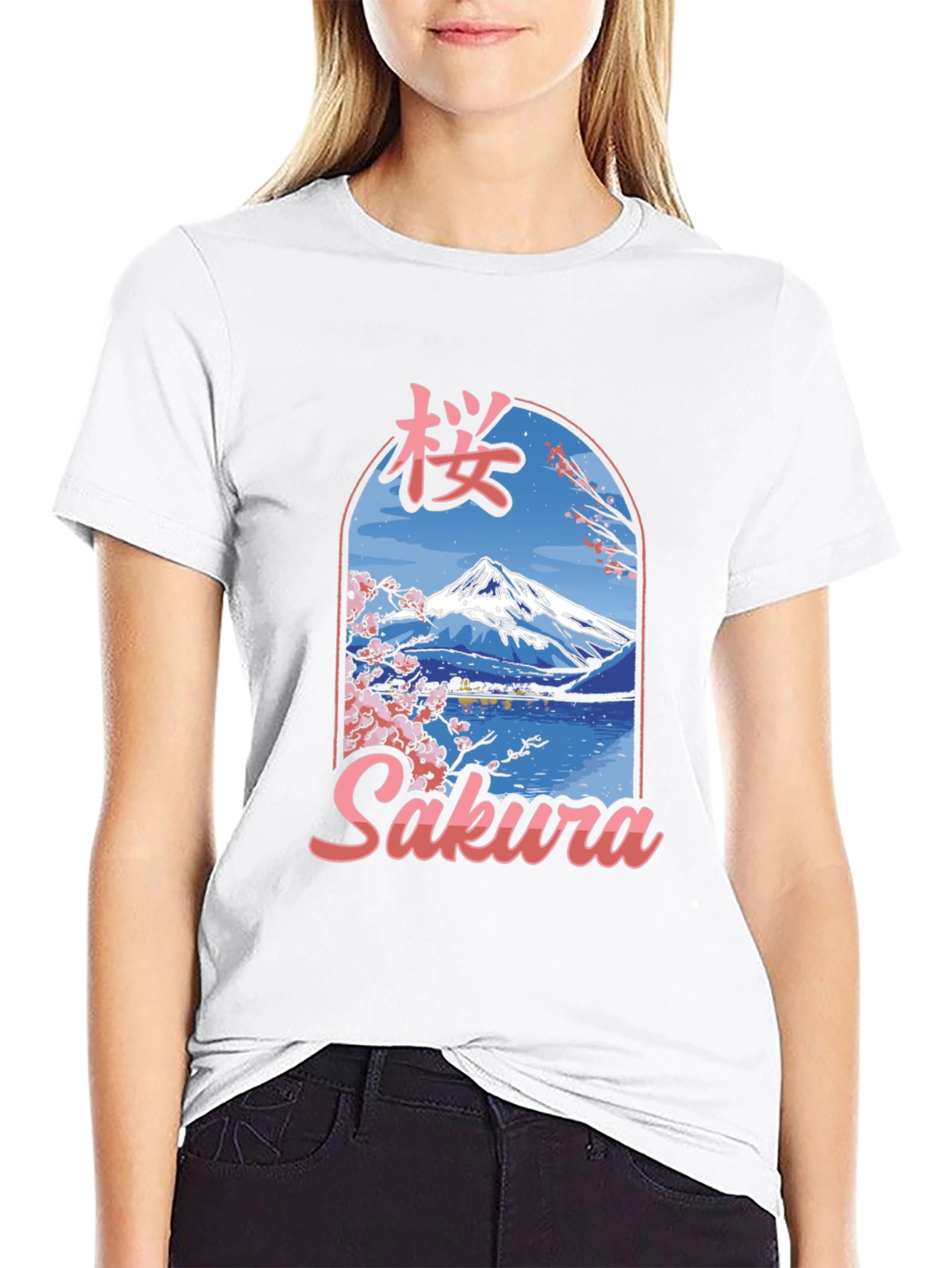 Sakura Mountain Graphic Tee - Black Cotton Blend