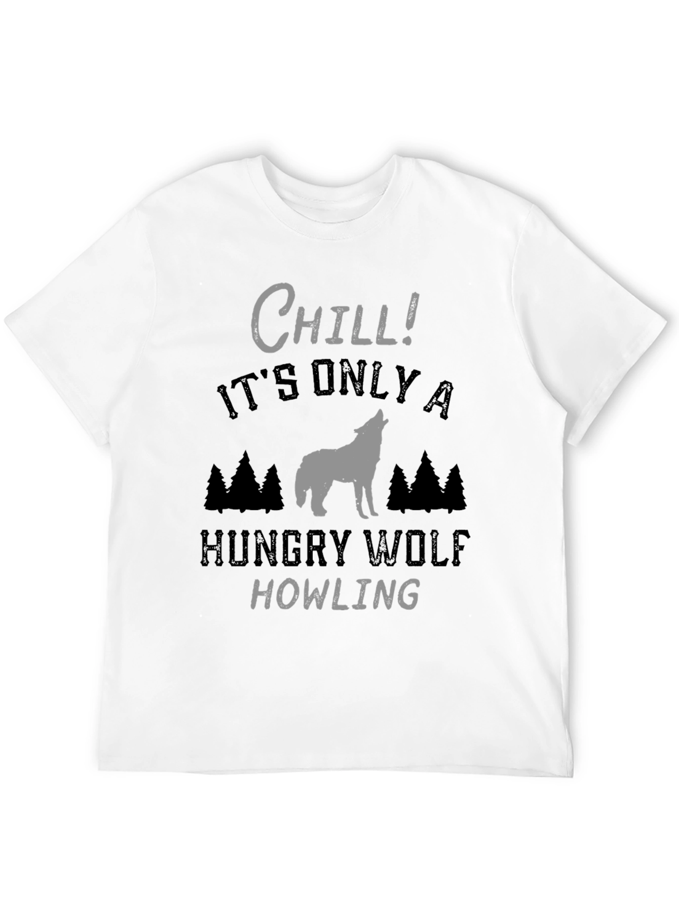 Chill Hungry Wolf Howling T-Shirt - Black