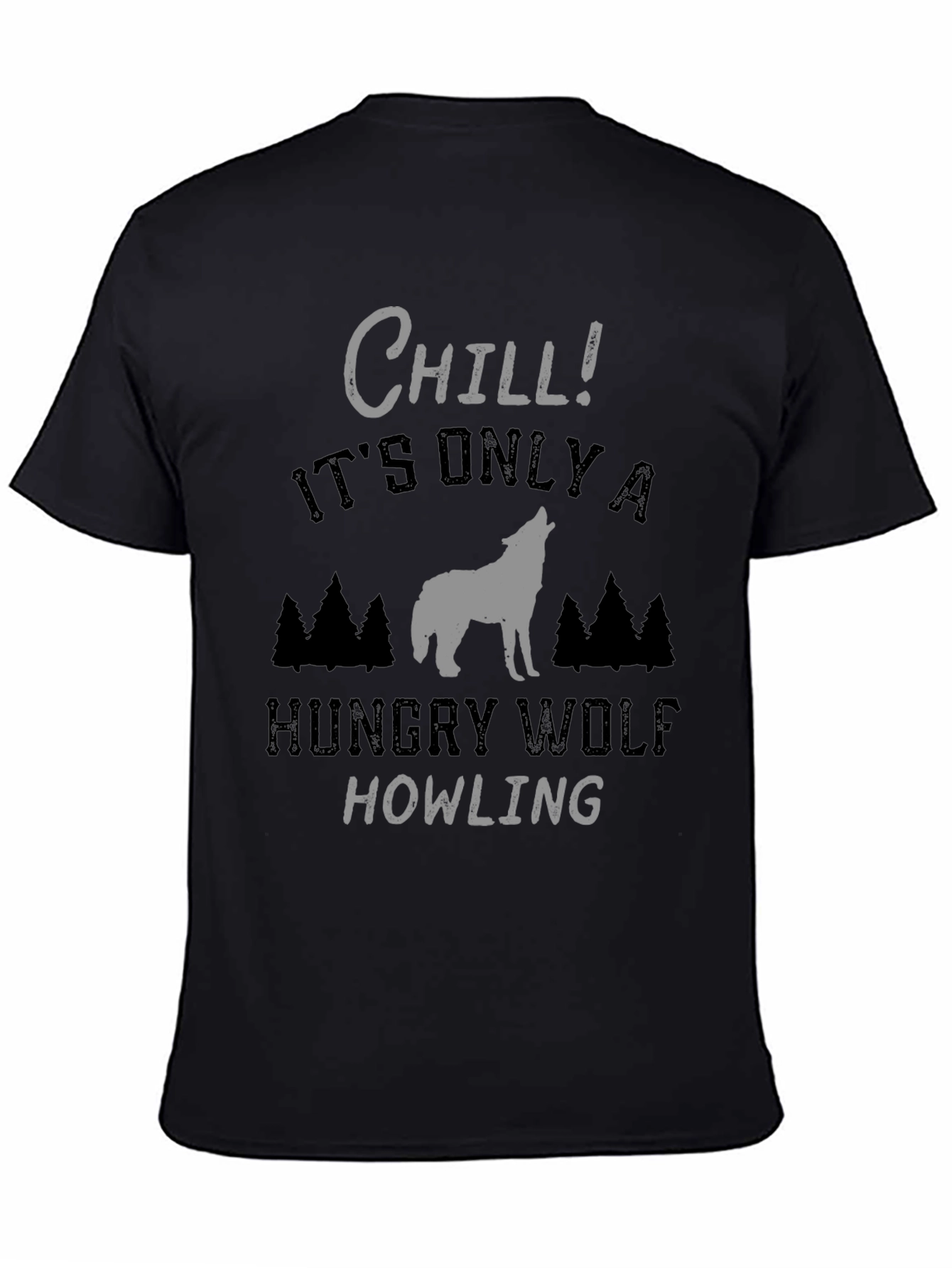 Chill Hungry Wolf Howling T-Shirt - Black