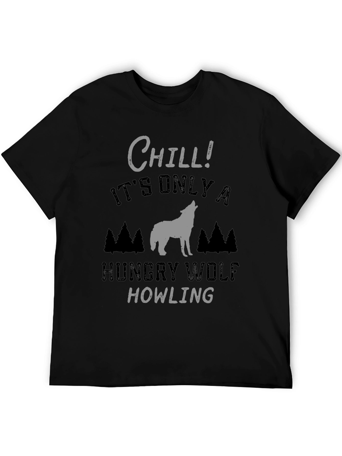Chill Hungry Wolf Howling T-Shirt - Black