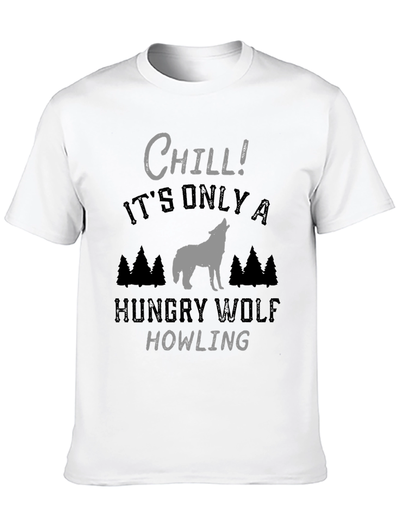 Chill Hungry Wolf Howling T-Shirt - Black