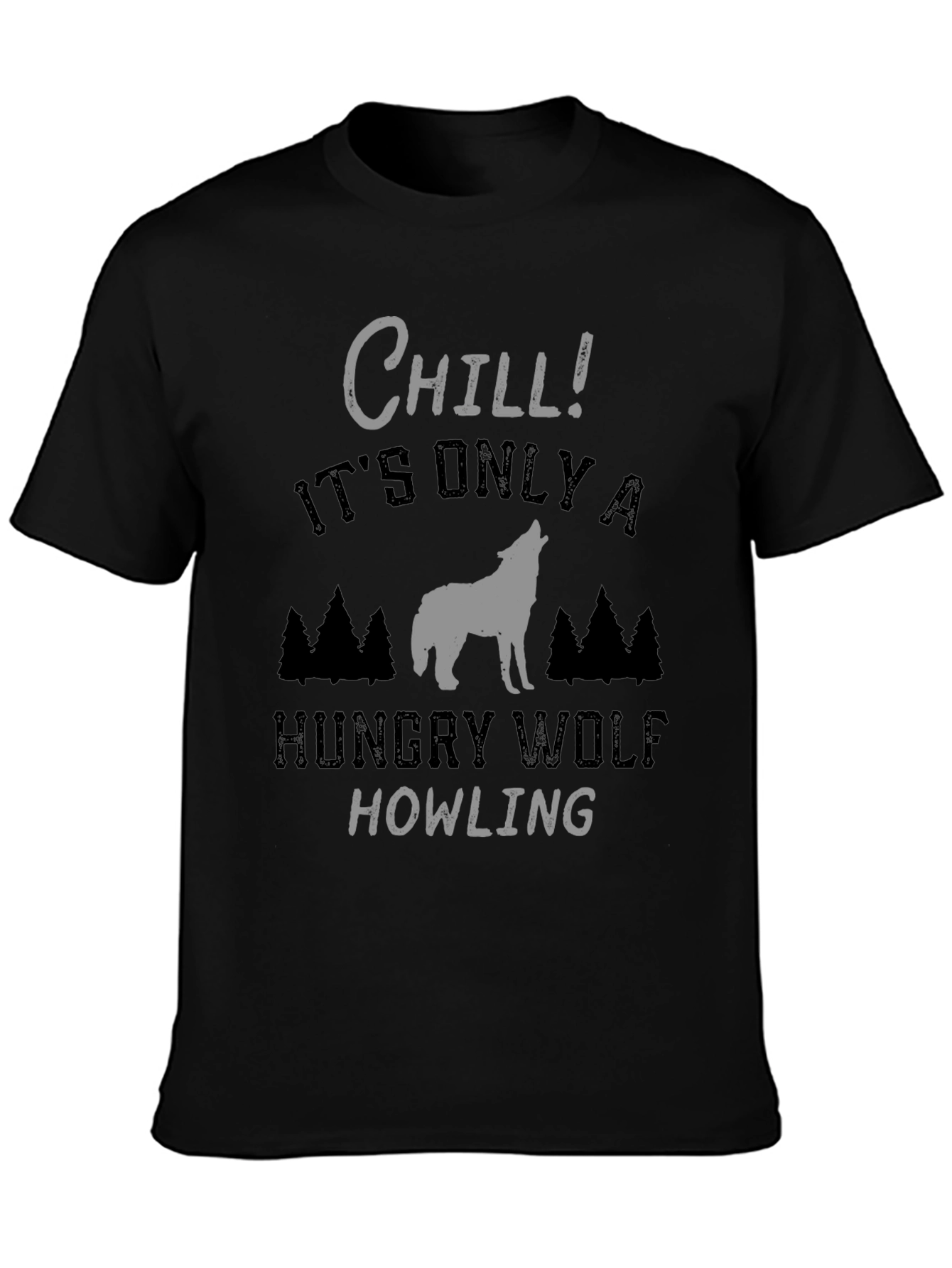 Chill Hungry Wolf Howling T-Shirt - Black