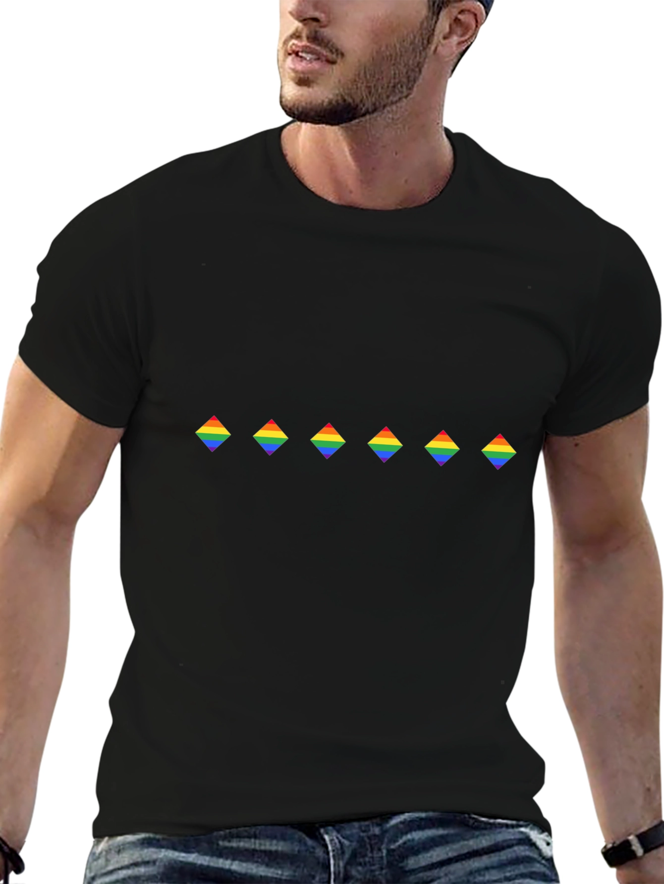 Rainbow Diamond Pattern Black Tee - Pride Apparel