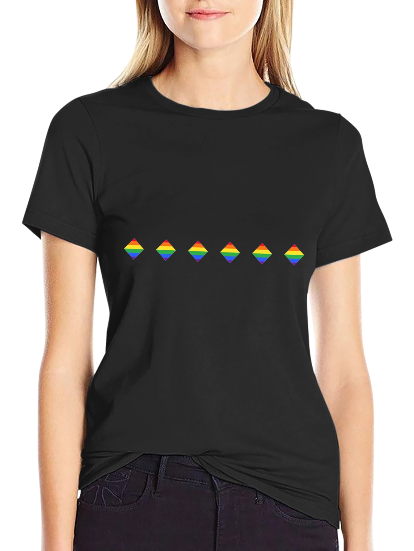 Rainbow Diamond Pattern Black Tee - Pride Apparel