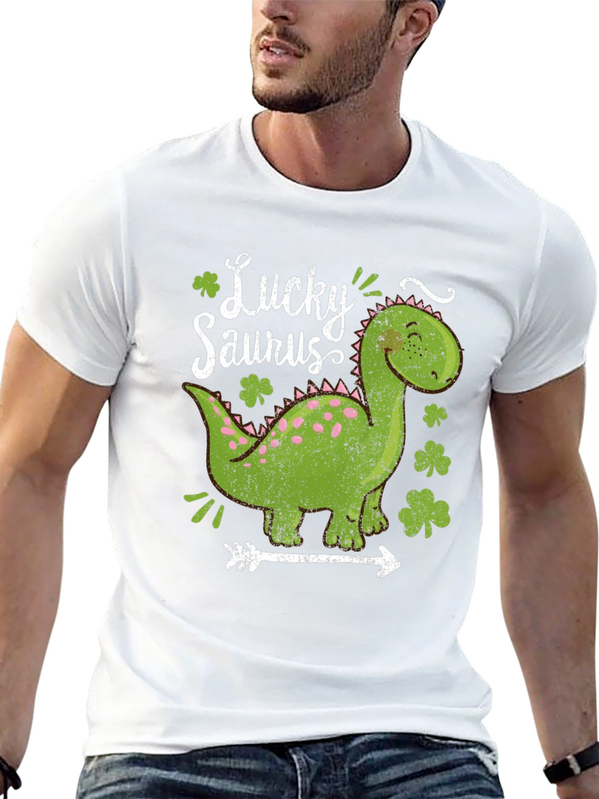 Lucky Saurus T-Shirt - St. Patricks Day Dinosaur Tee