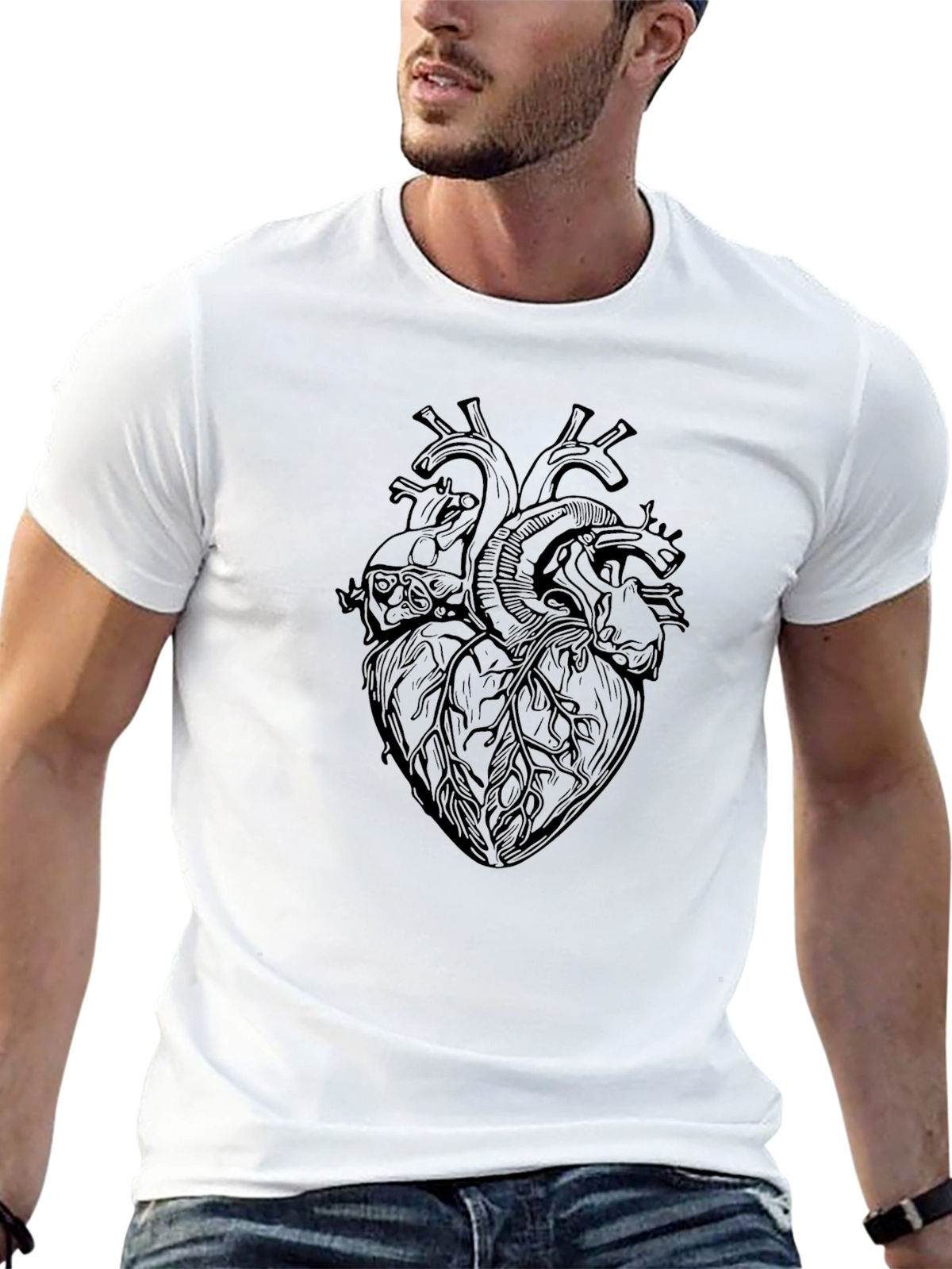 Anatomical Heart Print Black T-Shirt