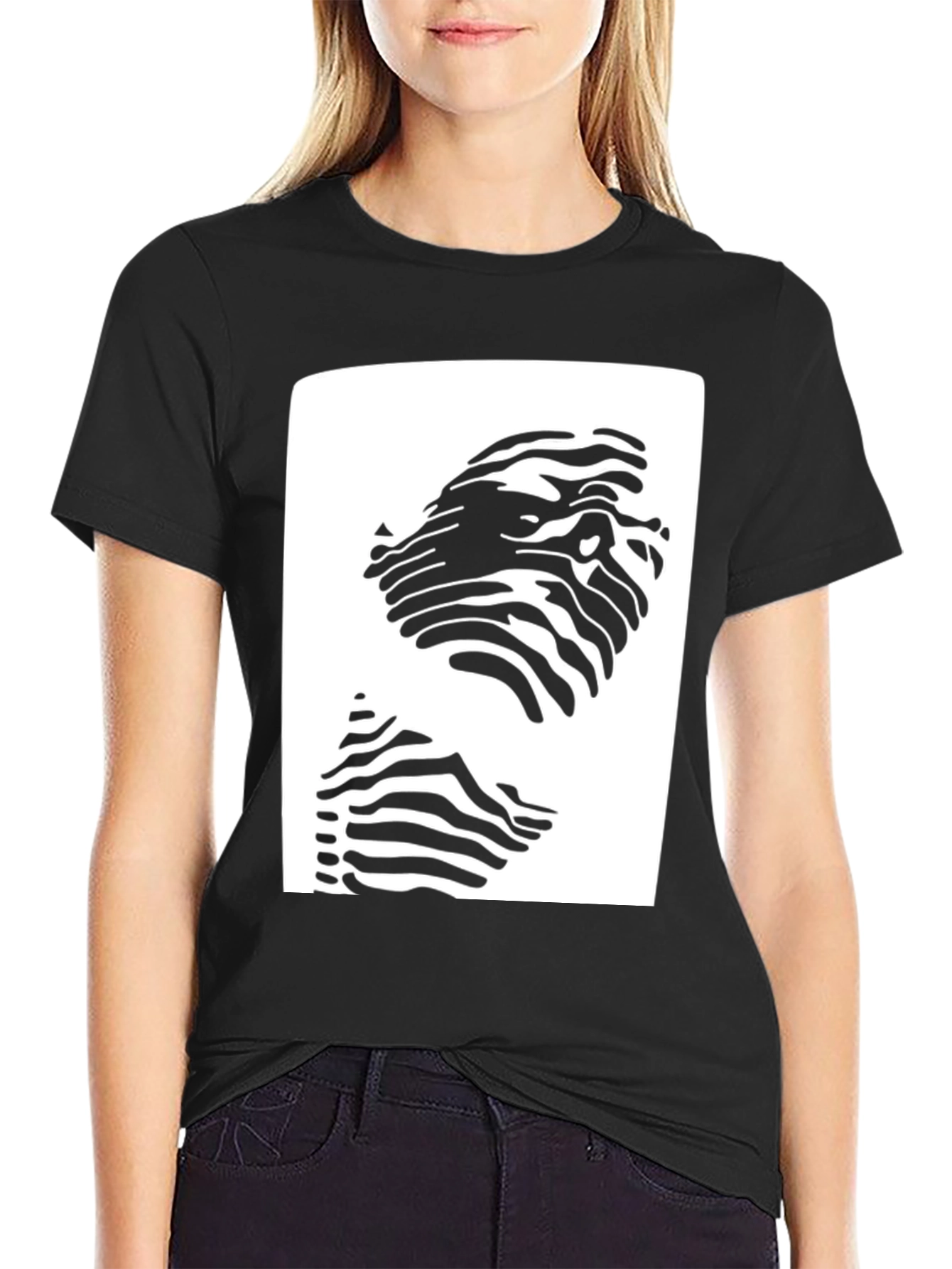 Abstract Zebra Print Tee - Black Cotton Blend