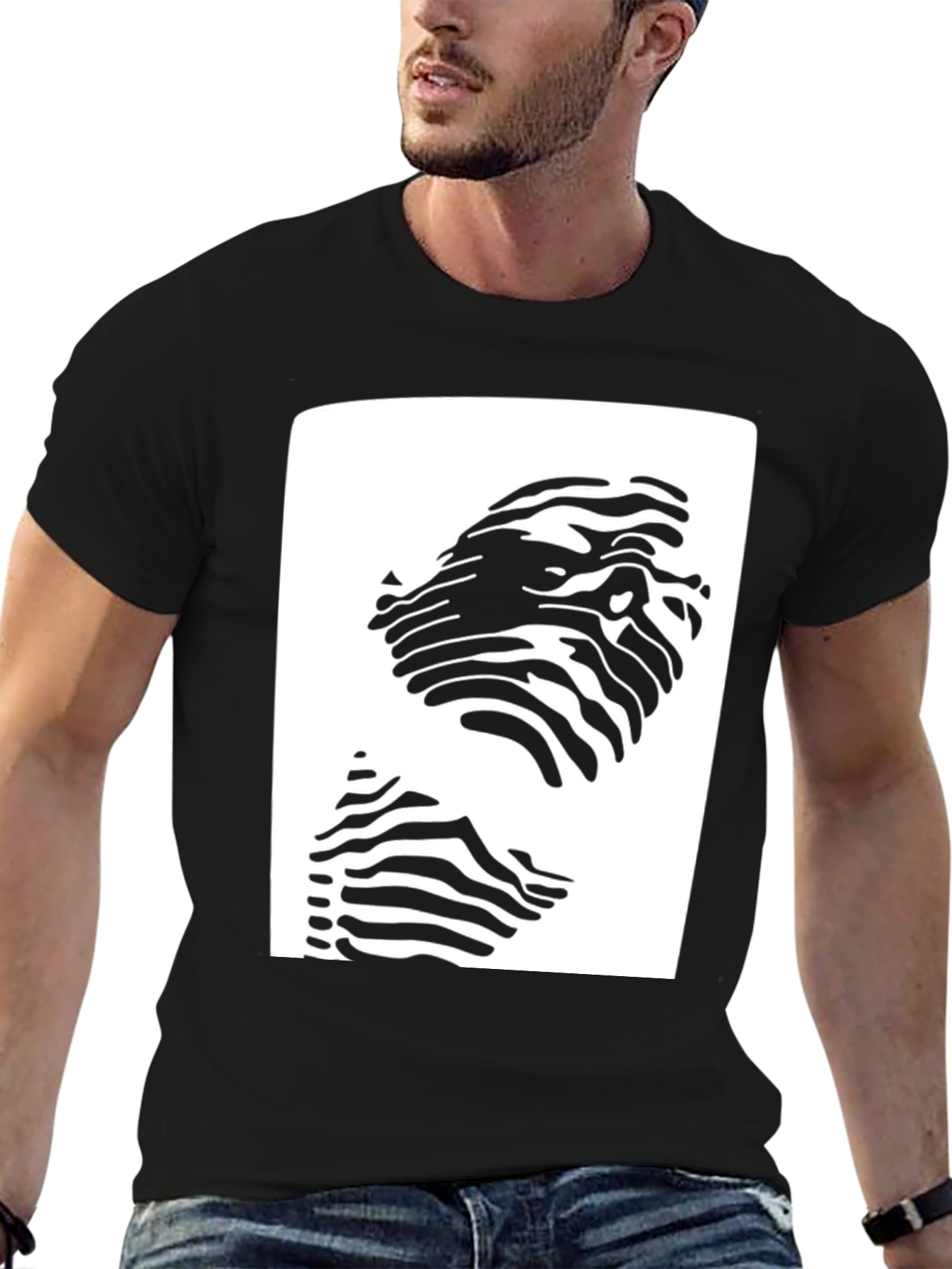 Abstract Zebra Print Tee - Black Cotton Blend
