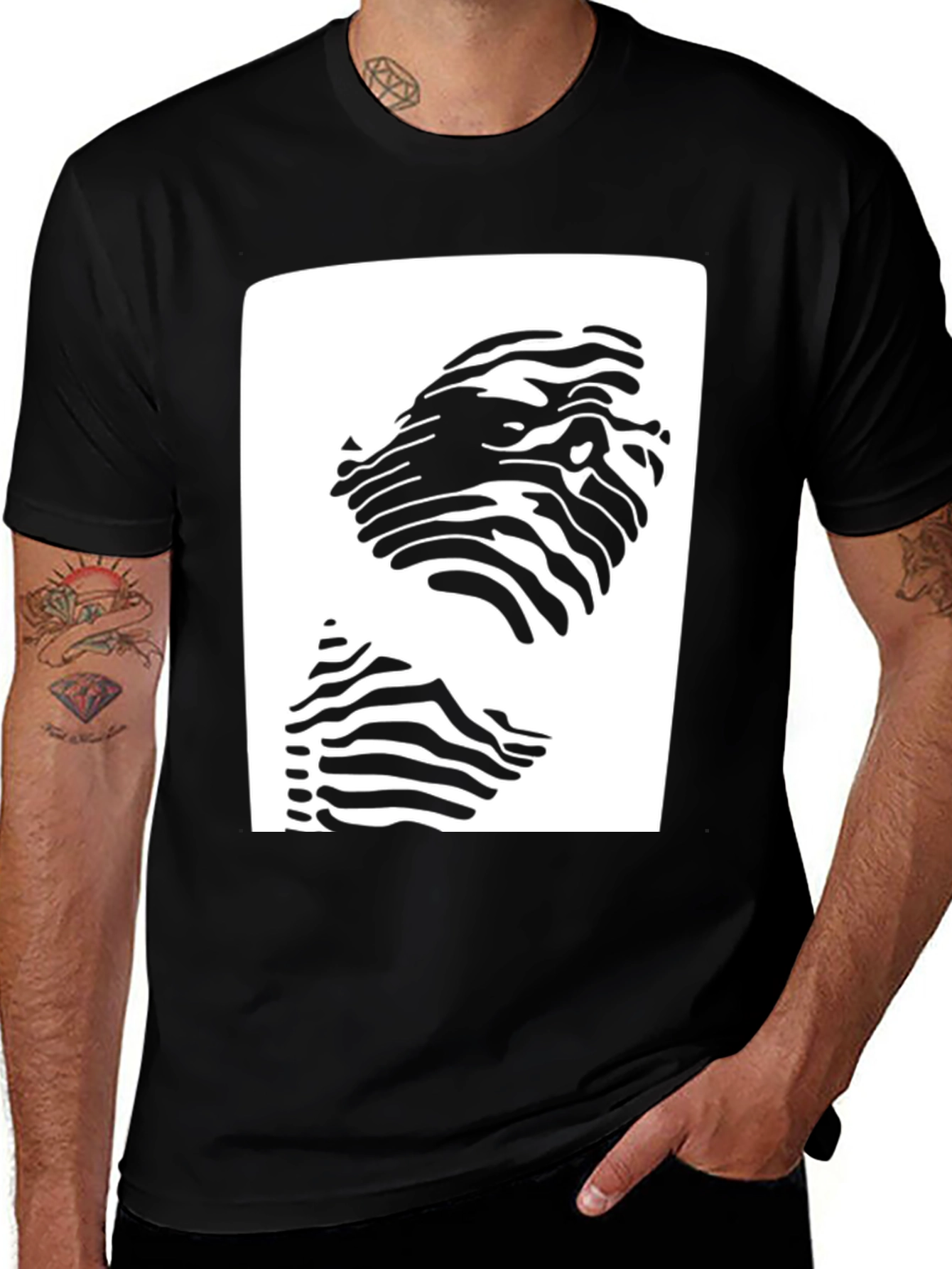 Abstract Zebra Print Tee - Black Cotton Blend