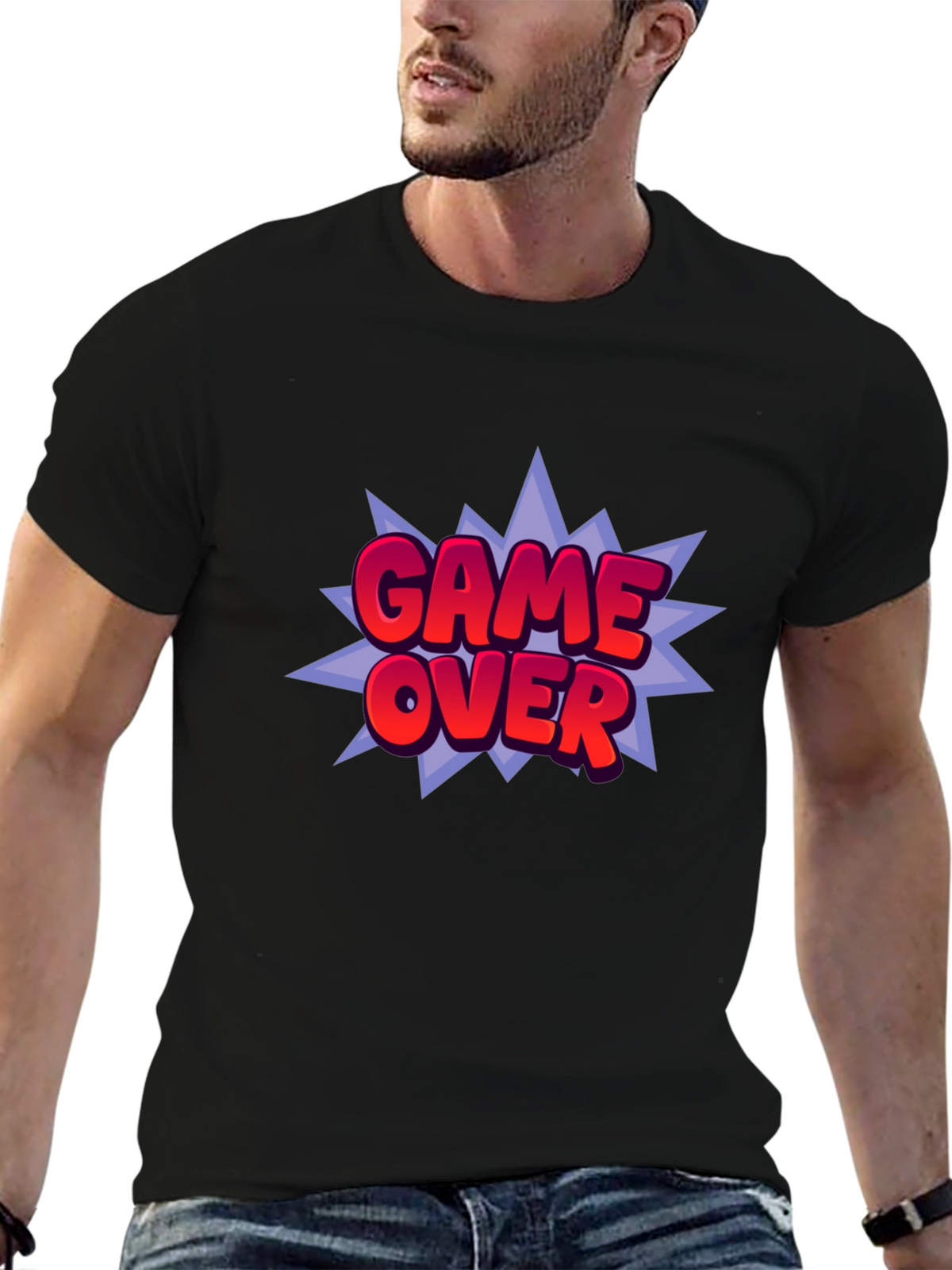 Game Over Graphic Print Black T-Shirt