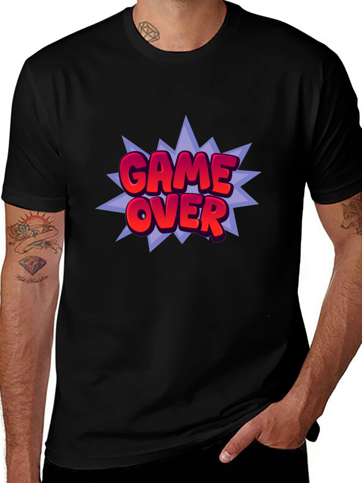 Game Over Graphic Print Black T-Shirt