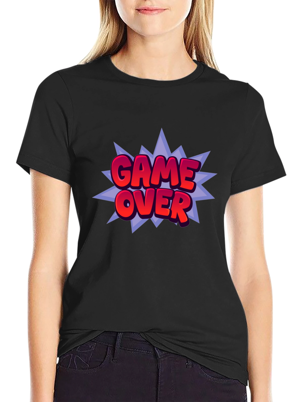 Game Over Graphic Print Black T-Shirt