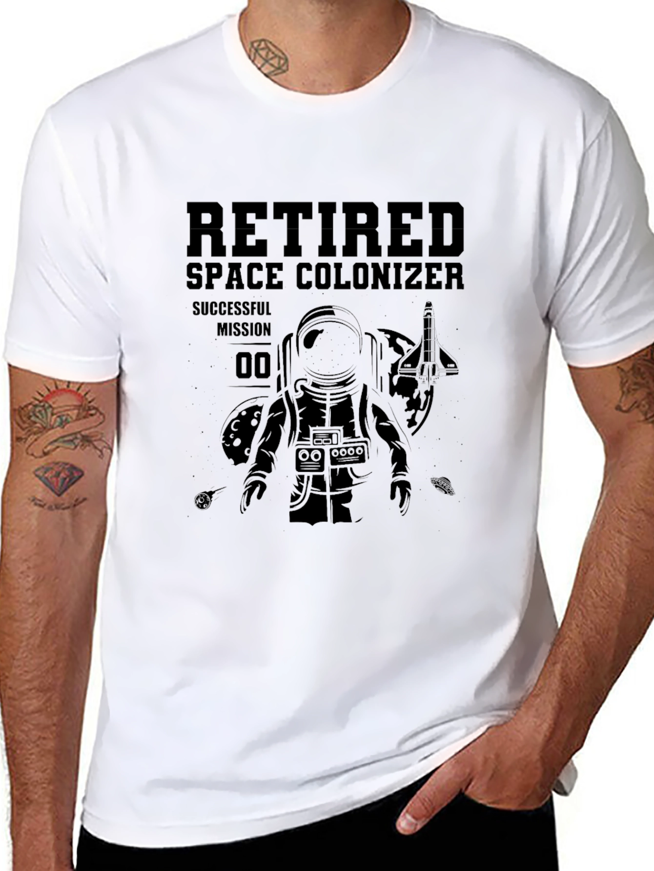 Retired Space Colonizer Black T-Shirt - Astronaut Graphic Tee