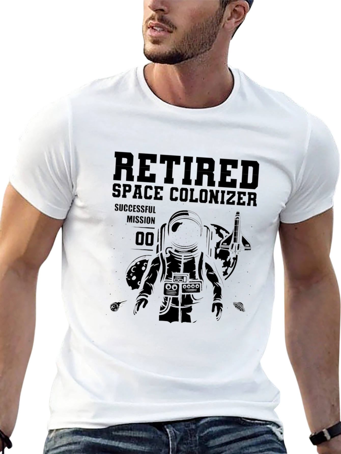 Retired Space Colonizer Black T-Shirt - Astronaut Graphic Tee