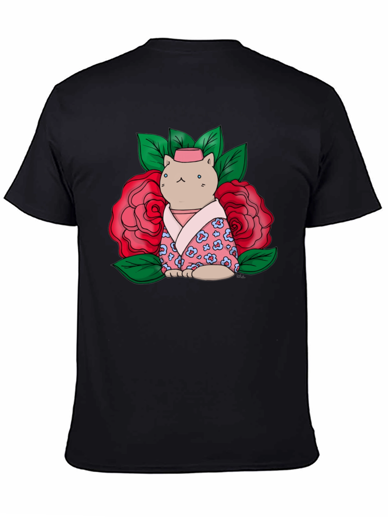 Cat in Kimono T-Shirt - Floral Design