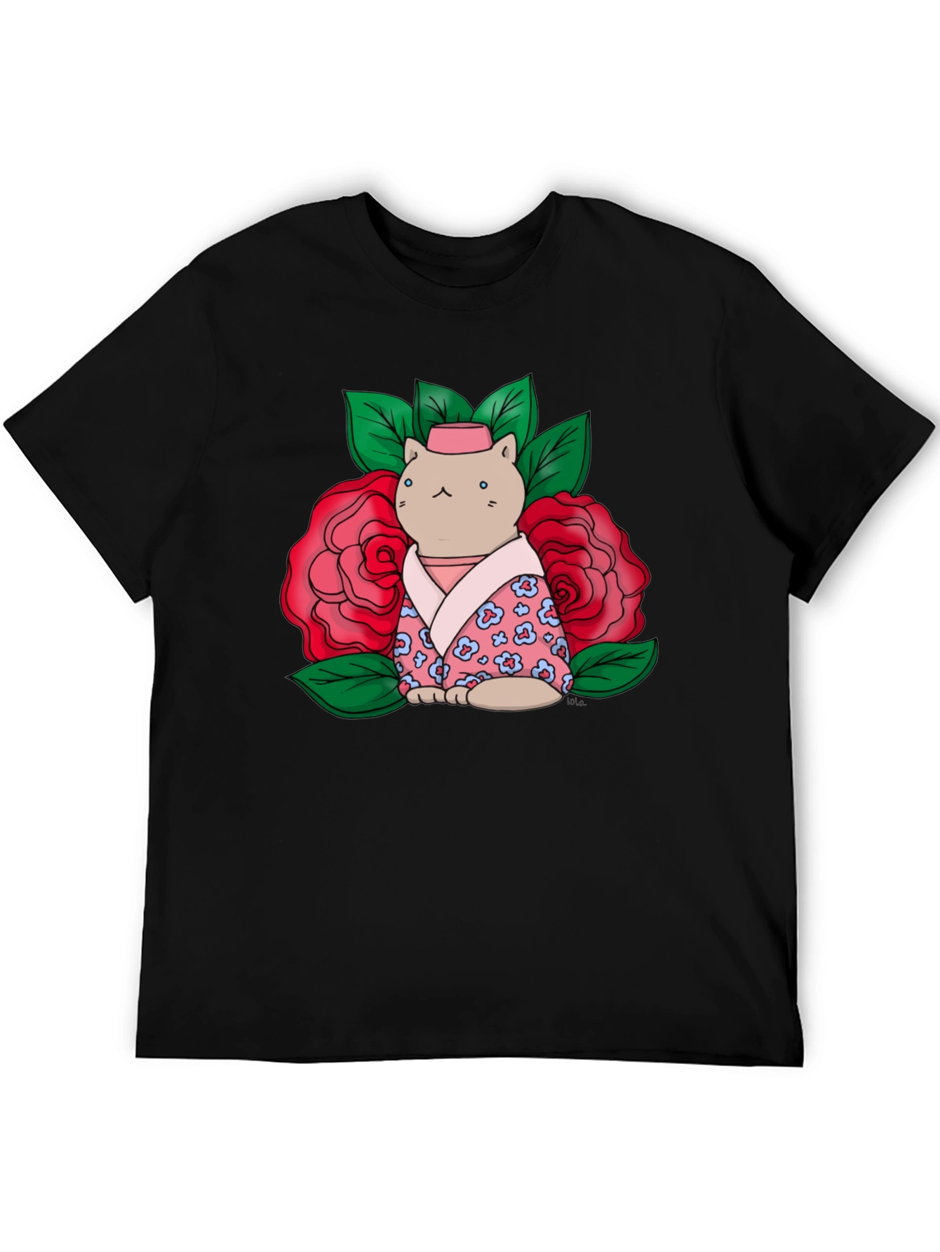 Cat in Kimono T-Shirt - Floral Design