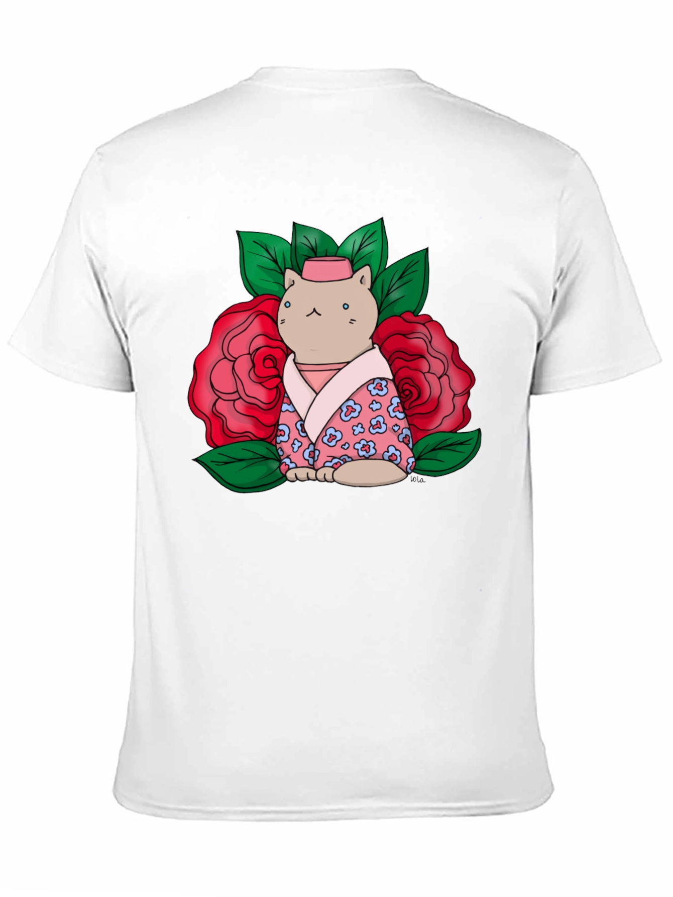 Cat in Kimono T-Shirt - Floral Design
