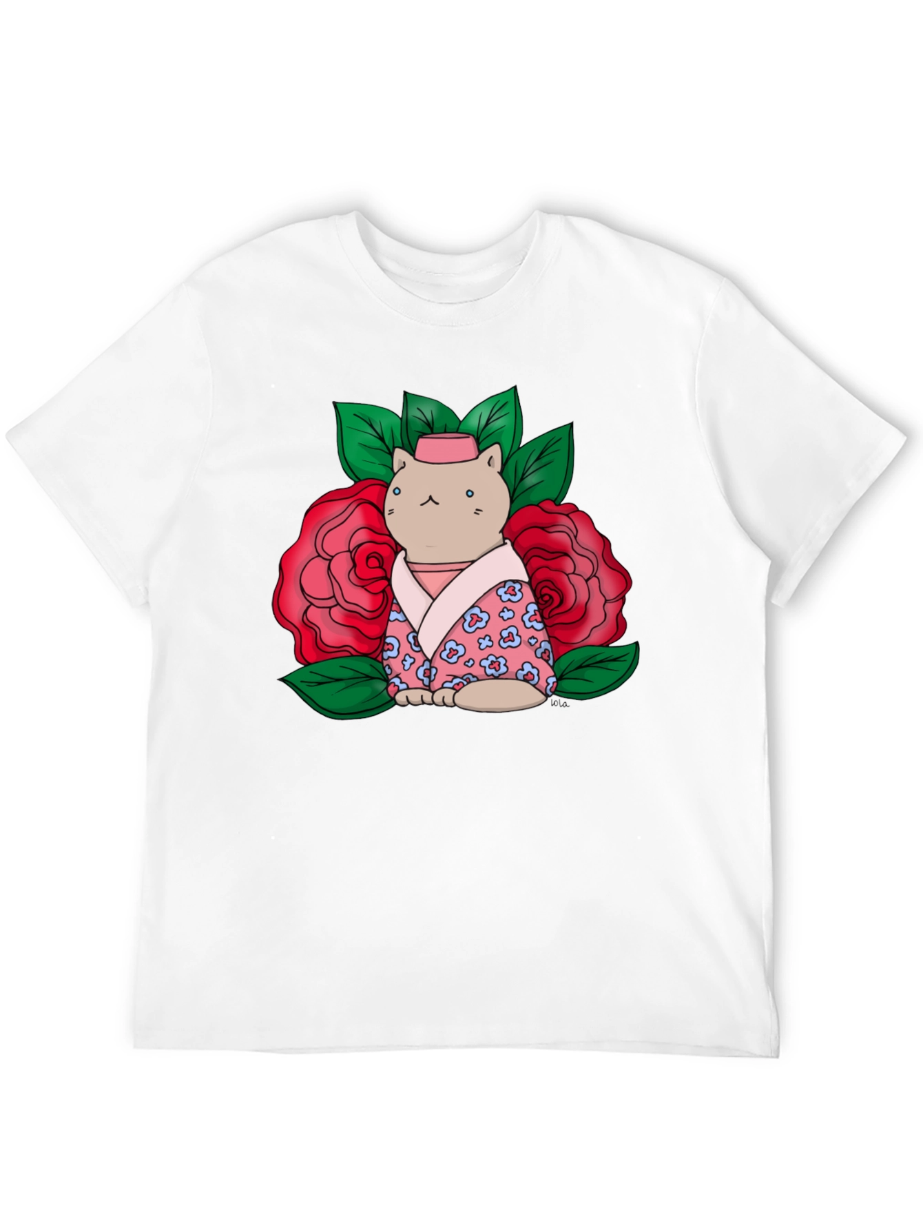 Cat in Kimono T-Shirt - Floral Design
