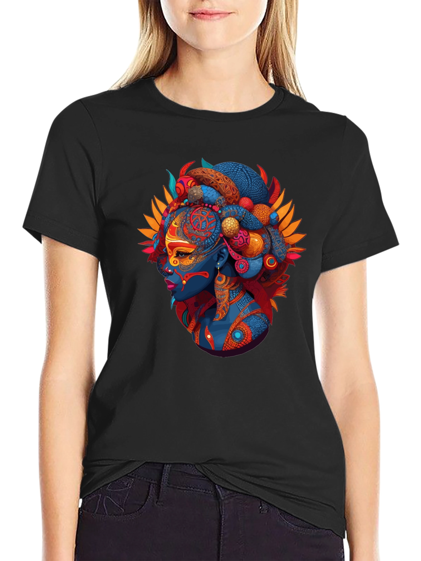 Ethnic Queen Black T-Shirt - Vibrant Graphic Tee