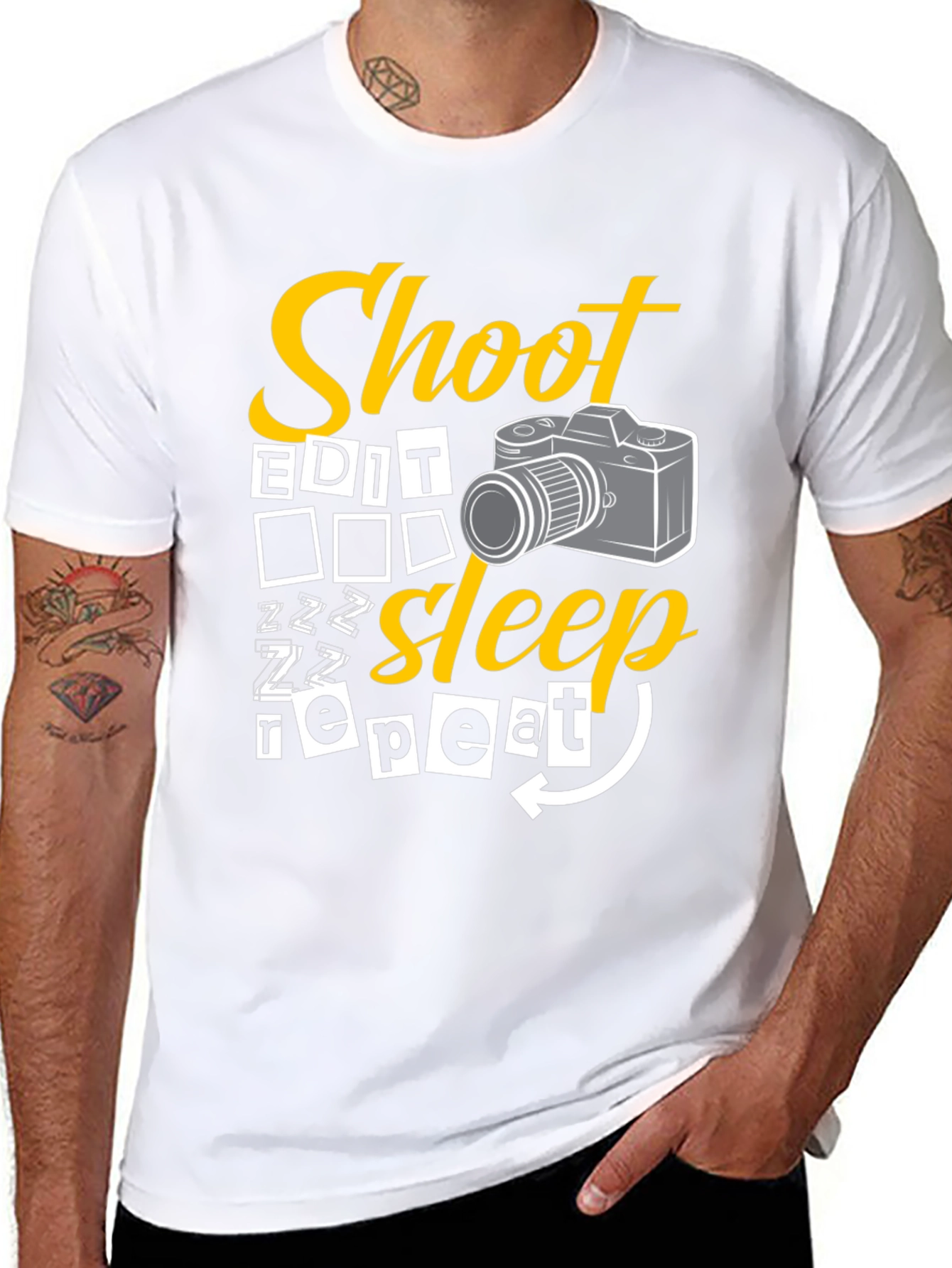 Shoot Edit Sleep Repeat Black Graphic T-Shirt
