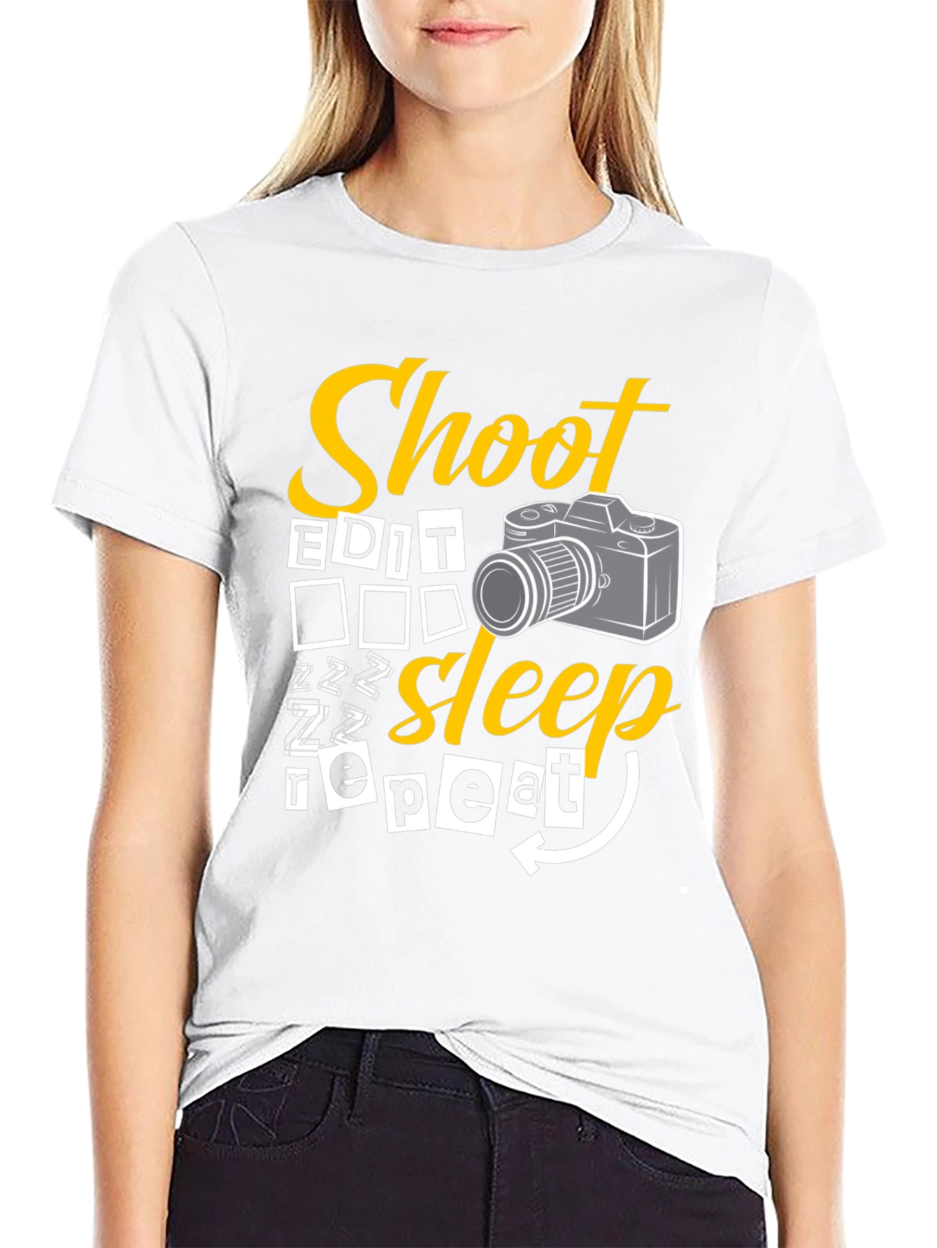 Shoot Edit Sleep Repeat Black Graphic T-Shirt