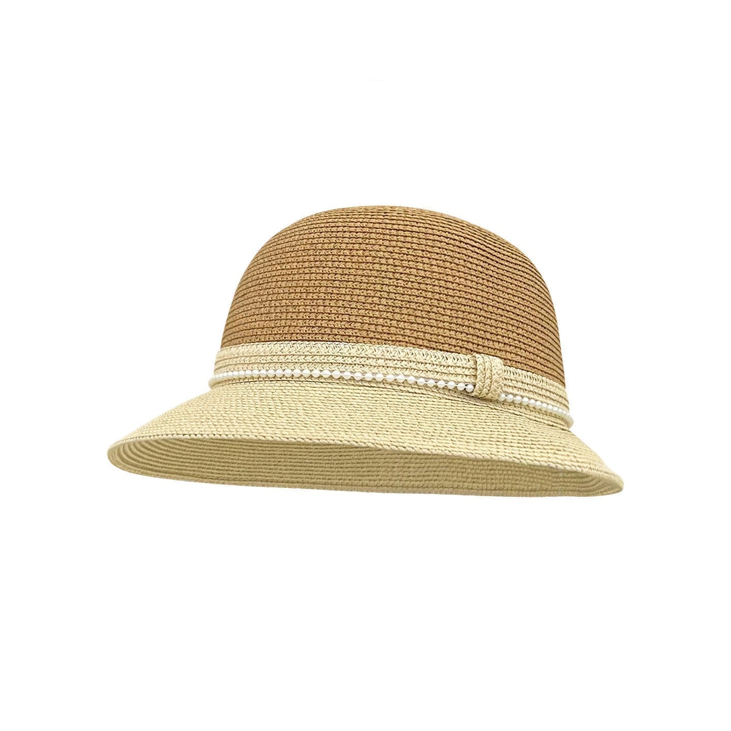 Women's Summer Pearl Straw Cloche Sun Hat