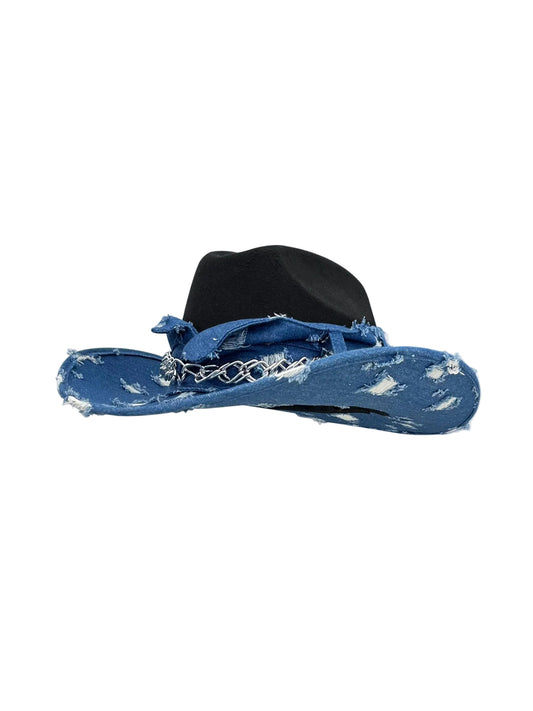 Unique Vintage Chain Decor Wide Brim Cowboy Jazz Hat for Spring and Summer