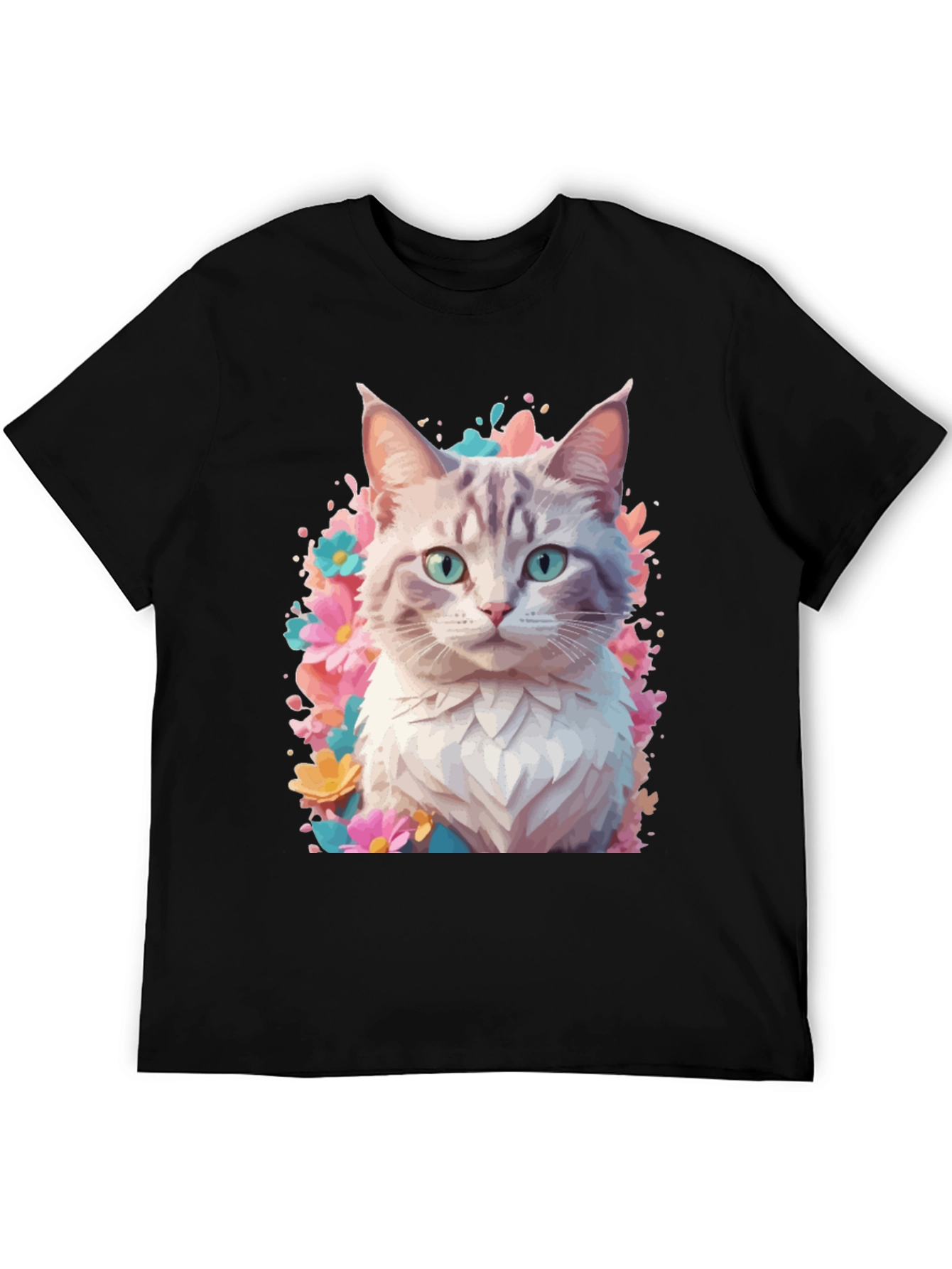 Cat Floral T-Shirt - Artistic Kitten Tee
