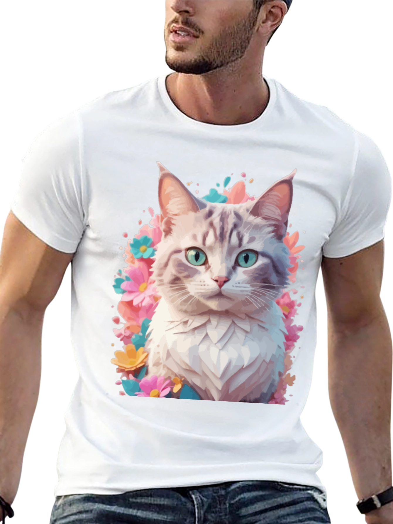 Cat Floral T-Shirt - Artistic Kitten Tee