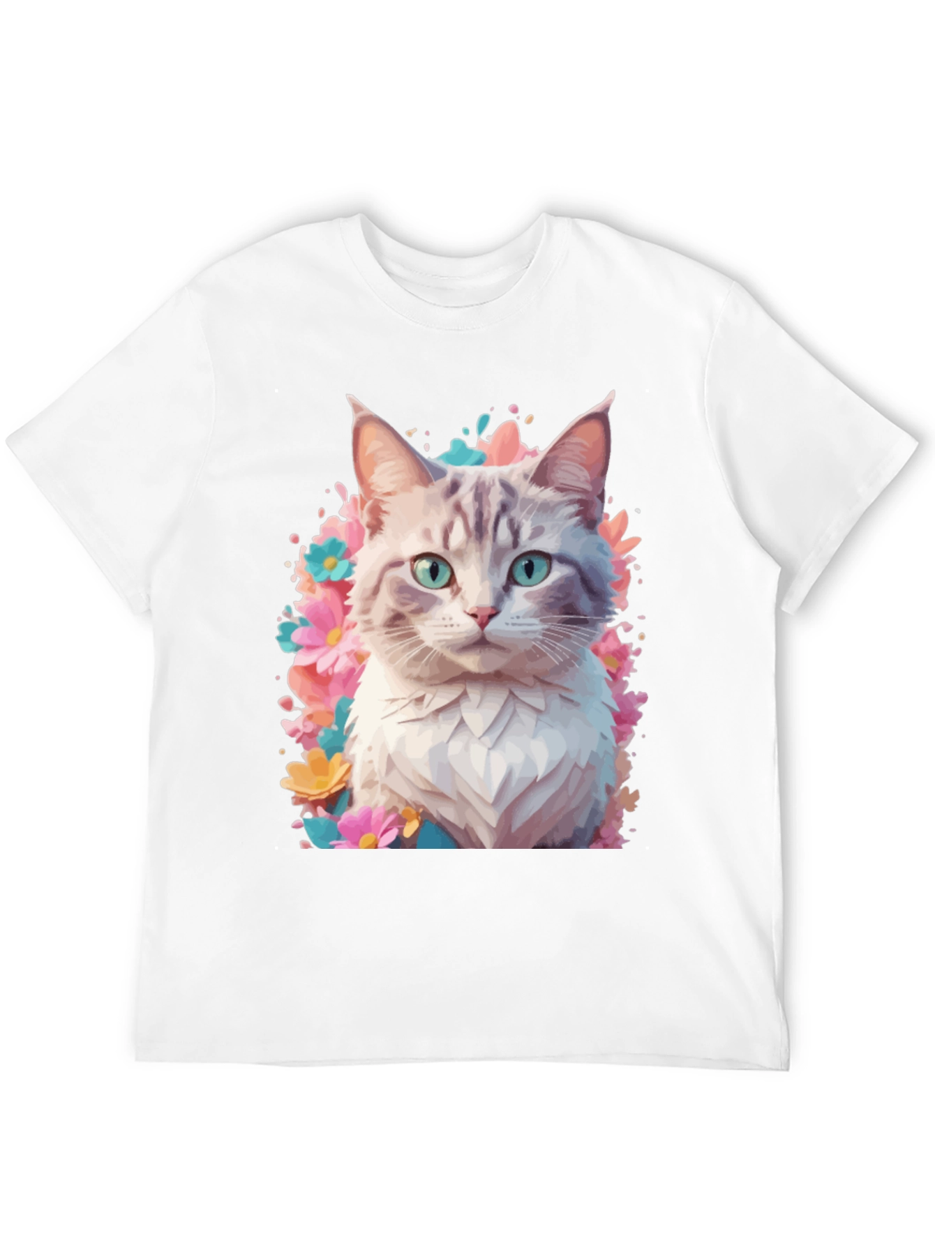 Cat Floral T-Shirt - Artistic Kitten Tee